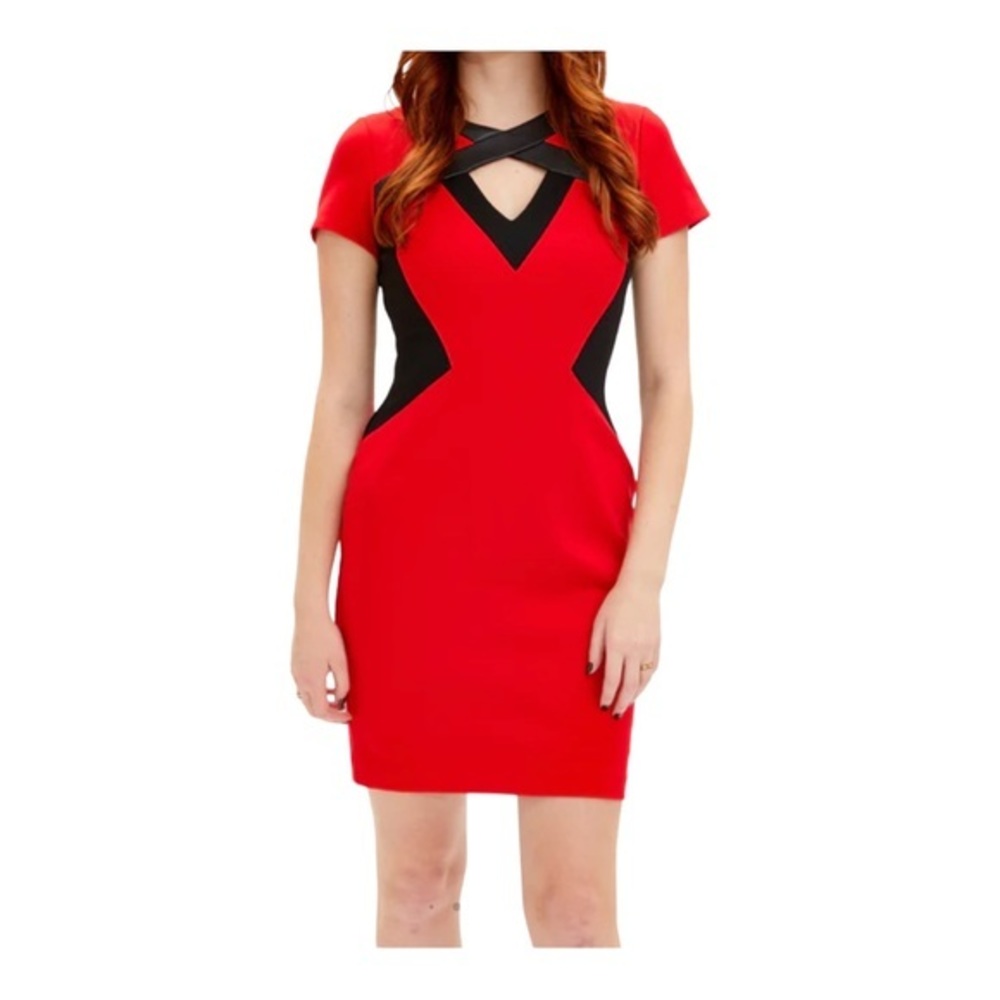 Focus by Shani Keyhole Knit Leather Detail Sheath Dress NWOT